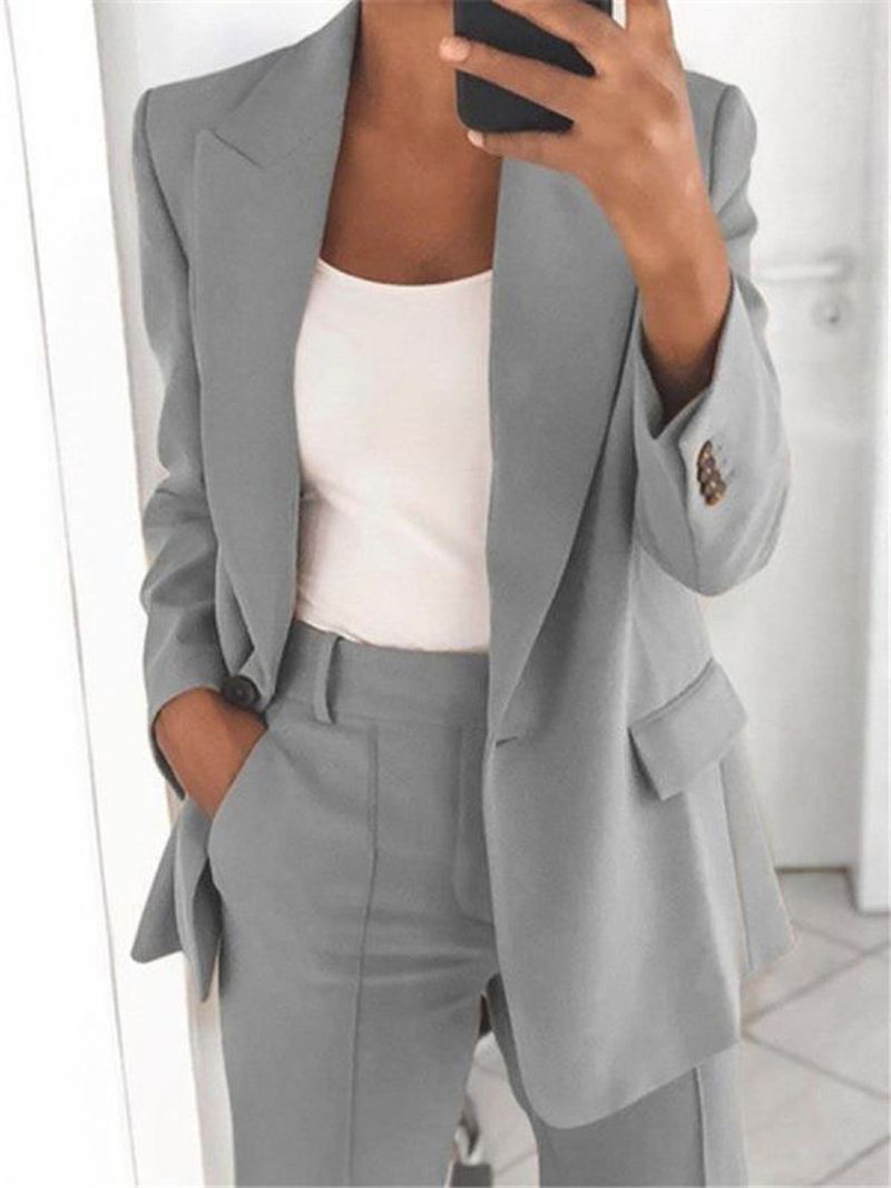 Costum elegant pentru femei, cu cardigan subțire și rever, stil sacou, stil temperament_voghion.com
