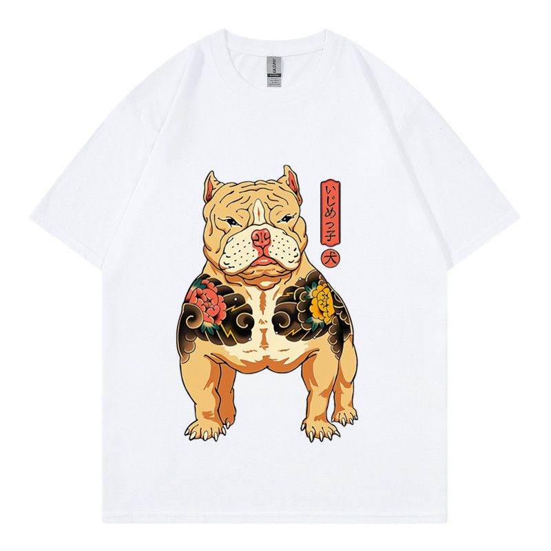 New Men's Comic Tattoos with Fierce Dog Creative Pattern Printed Large Loose Casual T-shirt_voghion.com