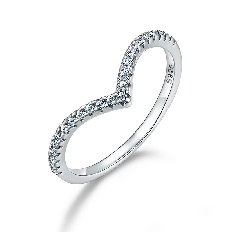 Anello da tennis con diamanti e moissanite in oro bianco 14k, a forma di V, in argento sterling VVS, per matrimonio da donna_voghion.com