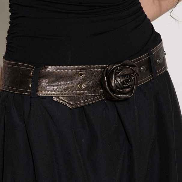 Blogger's same American style chain rose belt, Y2K waist closure design, brown belt_voghion.com
