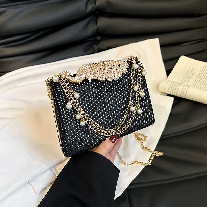 Borsa a mano da donna con strass, pochette da sera semplice e alla moda, piccola borsa quadrata versatile per tracolla_voghion.com