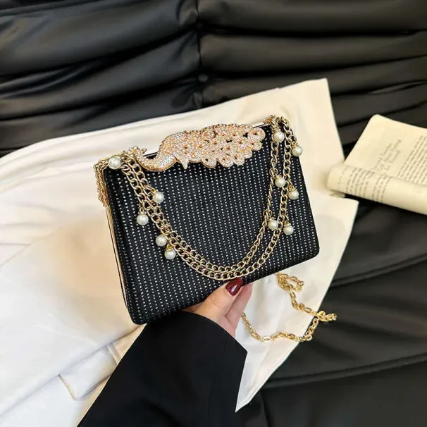 Borsa a mano da donna con strass, pochette da sera semplice e alla moda, piccola borsa quadrata versatile per tracolla_voghion.com