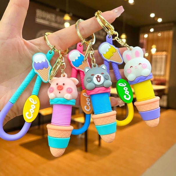 Portachiavi per auto a forma di maiale con gelato, estensibile, per donne, squisito ciondolo per zaino con bambola coniglietto._voghion.com
