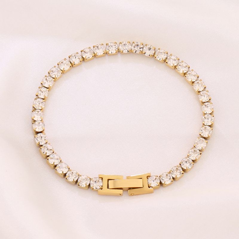 Bracciale da tennis minimalista in acciaio inossidabile con zirconi da 4 mm e diamanti intarsiati in oro, gioielli da donna_voghion.com