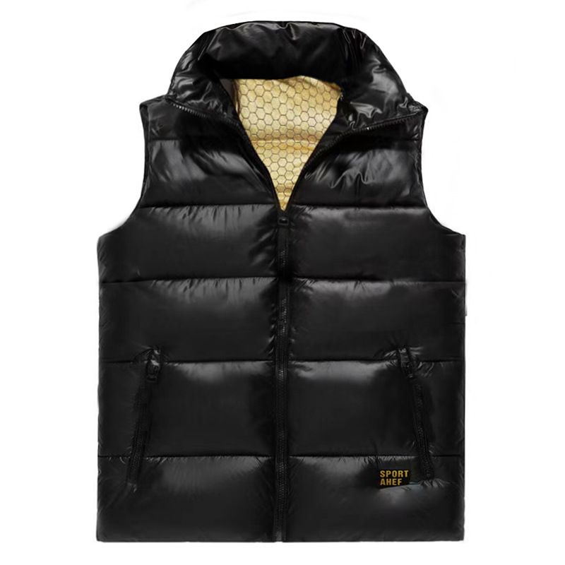 Neue dicke Winterweste aus Baumwolle für Herren in Schwarzgold, Stehkragen, Oberbekleidung, Leibchen, Freizeitkleidung für Jugendliche und Studenten_voghion.com