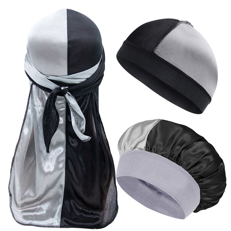 Cross Border Hot Selling Splicing Nightcap Set Contrast Color All Match Round Hat Cap Pirate Hat Set Bonnet Three Piece Set_voghion.com