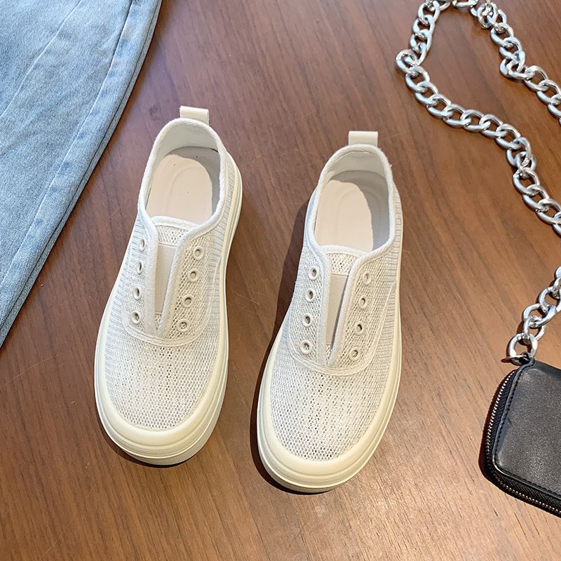 Scarpe bianche traspiranti in rete con suola spessa per donna 2024_voghion.com
