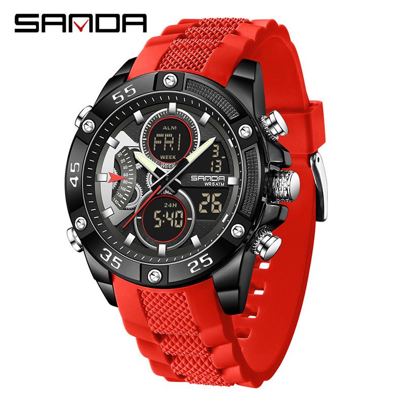 Digital Analog Sports Watch Silicone Strap, Dual Display, Alarm, Waterproof, Stopwatch, Countdown, Backlight For Swimming, Running, Outdoor Activities_voghion.com