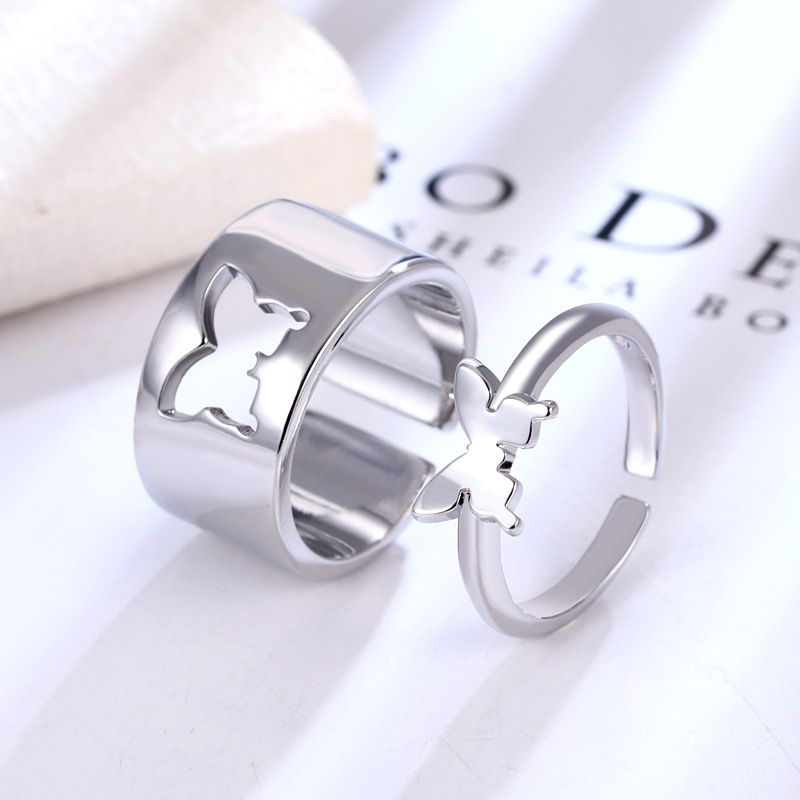 Sterling Sier VENUS Butterfly Ring Set 2-delige set Creatieve holle persoonlijkheid Punk stijl paar ringring_voghion.com