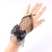 Brautkleid, kurze fingerlose Lolita-Handschuhe aus schwarzer Netzspitze und Schleife_voghion.com