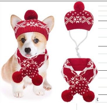 Karácsonyi kötött meleg pulóver, hópehely, szarvaspiros kisállatruházat, sál, sapka_voghion.com