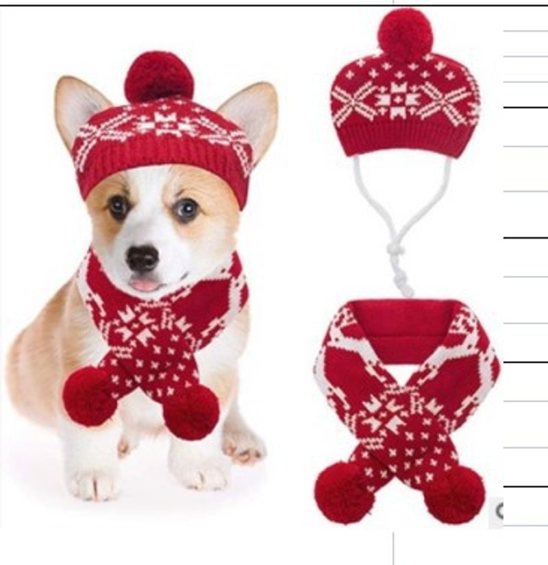 Christmas knit warm sweater Snowflake deer red pet clothing scarf hat_voghion.com