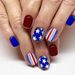 Kurze leuchtend rote und blaue Farbabstimmungsstreifen für den unabhängigen Tagesgebrauch, Nagelkunst mit amerikanischem fünfzackigem Stern, Außenhandel, Nagelkunst, 24 Stück_voghion.com