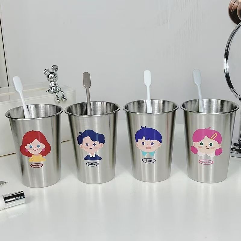 Question Mark Boys And Girls Thickened Anti-fall Stainless Steel Couple Toothbrush Simple Mouthwash Creative Washing Cup_voghion.com