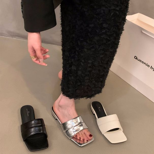 Pantofole francesi con tacco basso, monopezzo, alla moda, da donna, per la spiaggia, versatili, estive, 2025, argento_voghion.com