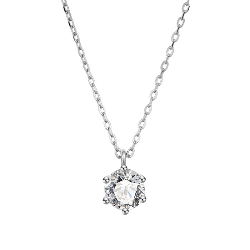 Collana classica con moissanite a sei punte, semplice, nuovo stile, intarsiata con diamanti, versatile, argento puro, diamante singolo_voghion.com