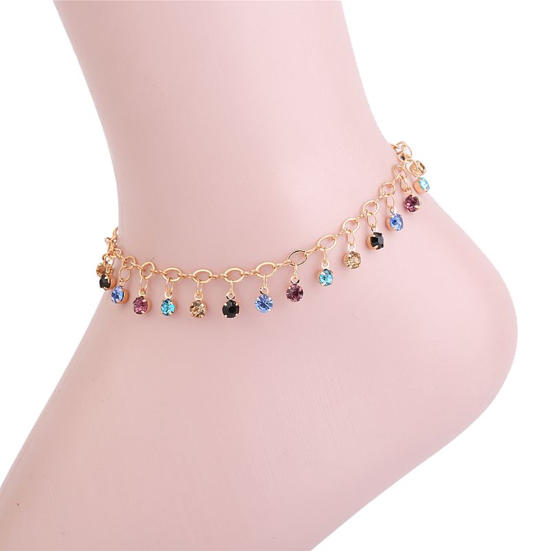 Mode Bunte Kristall Perlen Tropfen Fußkettchen für Frauen Boho Gold Farbe Kette Knöchel Armband Bein Armband Ozean Strand Fuß schmuck_voghion.com