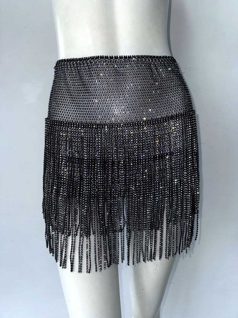 Verve Sexy Strass Mode Hot Girl Fringe Musik Festival Party A-Linie Fischnetz Rock Frauen_voghion.com