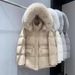 Women's Long Puffer Coat With Fox Fur Collar – Oversized Fit, RDS-Certified White Goose Down, Belted Waist For A Flattering Silhouette_voghion.com