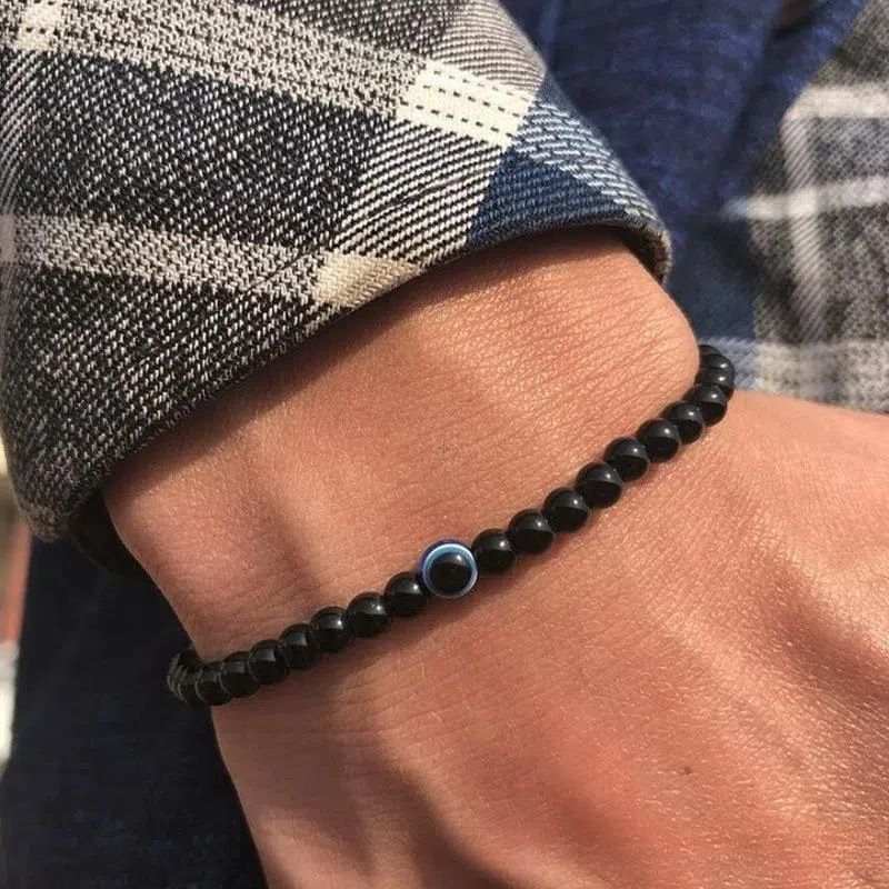 Bracciale elastico in giada con perline fatte a mano, versatile, naturale, da 6 mm, in pietra occhio di tigre, ossidiana bianca e turchese._voghion.com