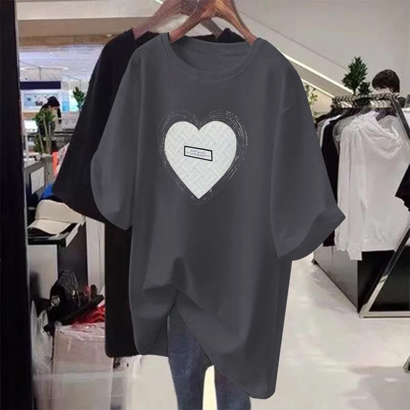 Dametøj sommer plus størrelse dametøj medium og lang slim ny 300 catties toppe fat girl mode kødbeklædning kortærmet T-shirt_voghion.com
