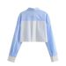 Women's clothing New Women's Striped Contrast Color Shirt Top + Elastic High Waist Shorts Two-piece Set 8BS9697_voghion.com