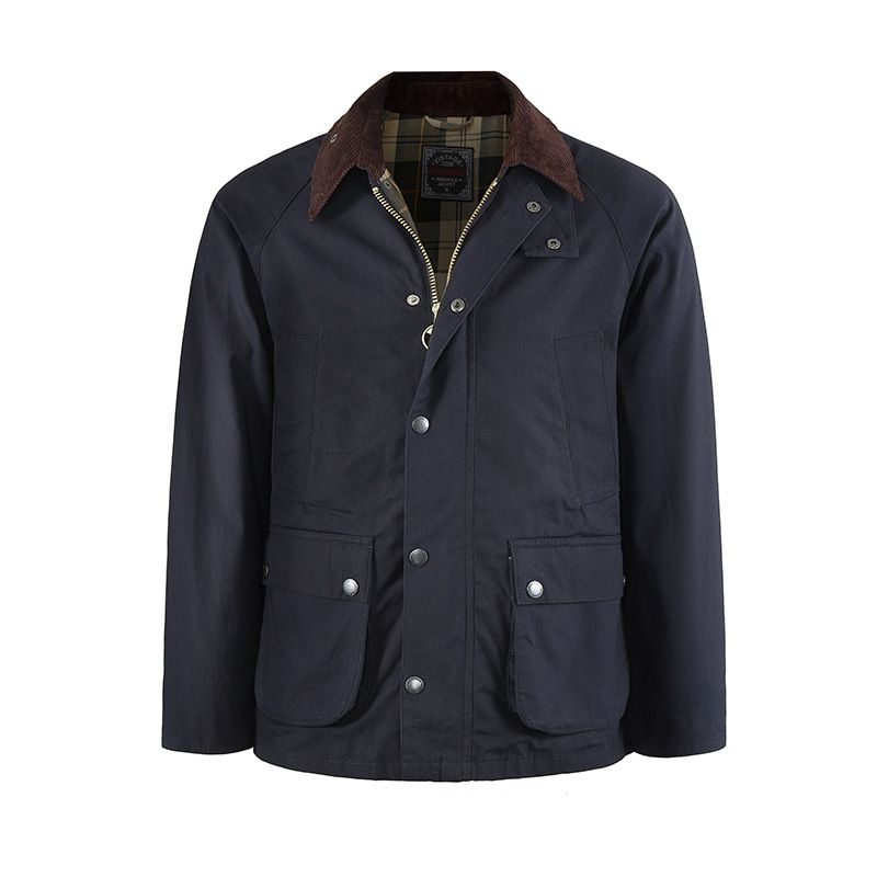 Veste vintage en coton ciré pour homme - Manteau de chasse rétro avec plusieurs poches, résistant à l'eau et respirant, coupe ajustée, mi-longue (vert foncé/vert sauge)_voghion.com