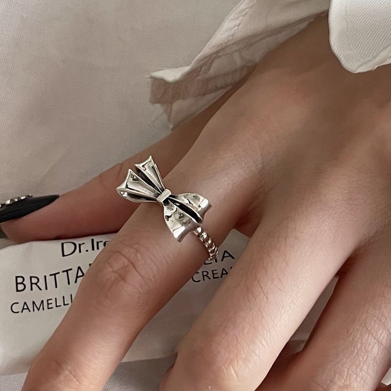 Hohle Blume Bowknot für Frauen Mode S Silber Elegante süße offene Ins Stil Zeigefingerring_voghion.com