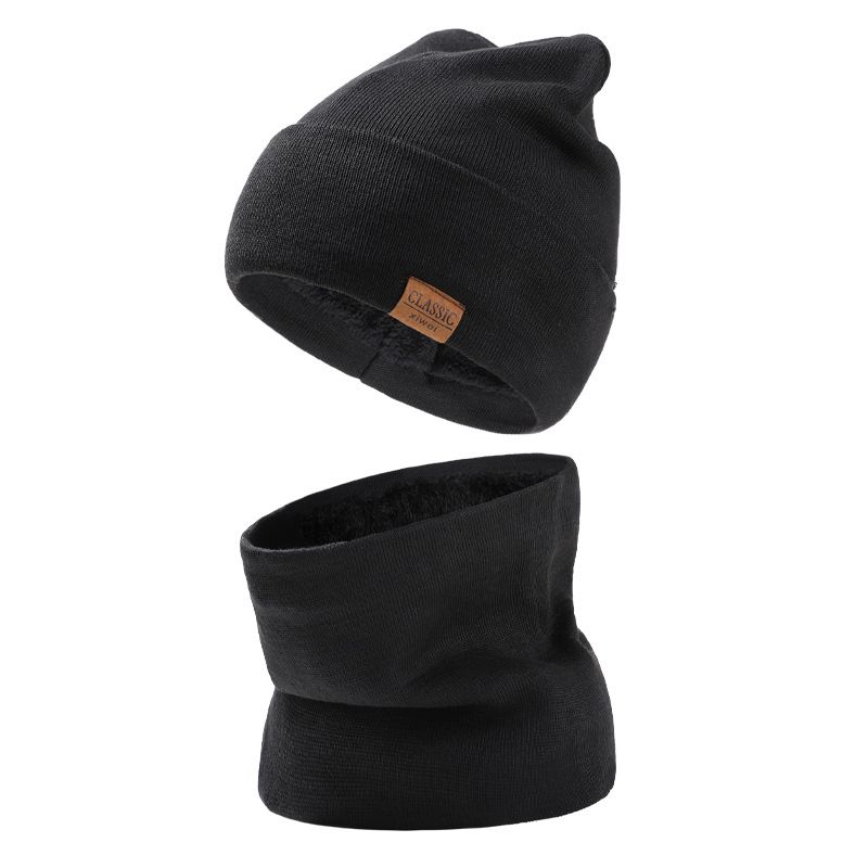 Strickmützen Herren Outdoor Pullover Mützen plus Samt Wollmützen Damenmützen Mützen Schal zweiteiliges Set_voghion.com