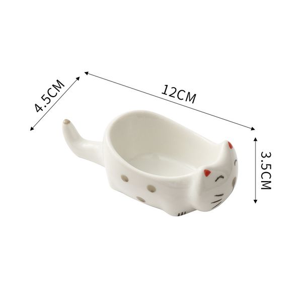 Cute Cat-Shaped Ceramic Sauce Dish - Mini Condiment Bowls For Sushi Soy Sauce & Wasabi Creative Chopstick Rest Set (BPA-Free Dishwasher Safe)_voghion.com