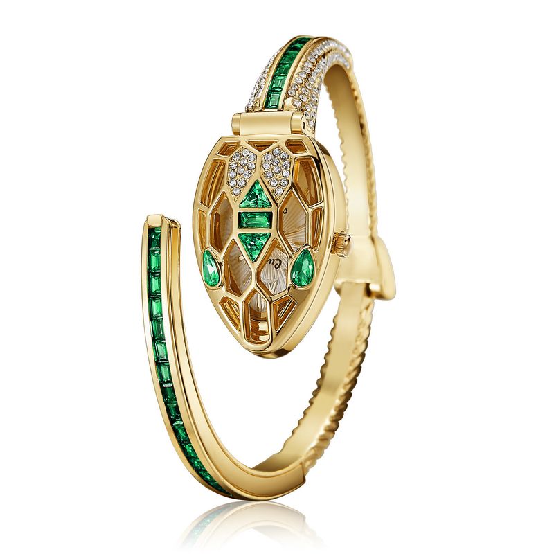 New With Diamonds Snake Snake-Shaped Bracelet Quartz Open-Face Watch_voghion.com