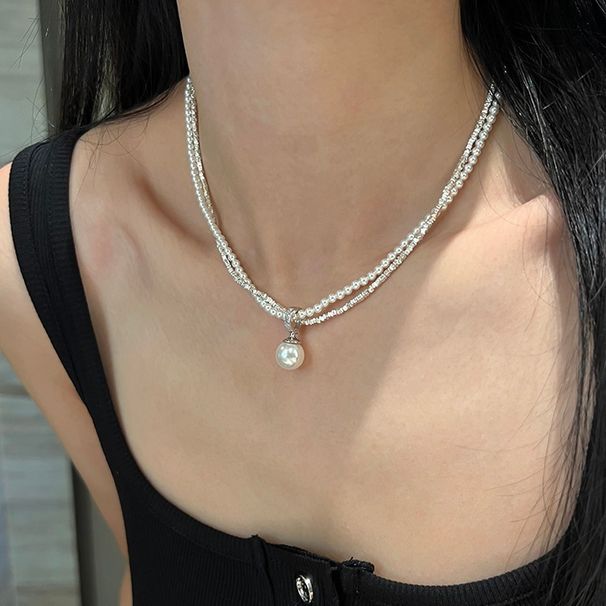 Ciondolo con fibbia universale S Argento puro Argento frantumato, collana a doppio strato di perle Shi Jia Qiangguang, design unico,_voghion.com