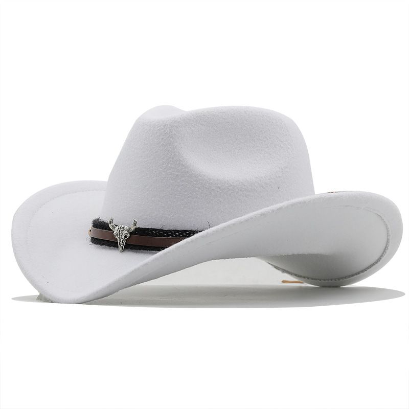 Cappello a cilindro da cowboy occidentale con etichetta Bullhead in metallo Cappello a cilindro in lana jazz di vendita caldo Cappello in feltro Cappello a cilindro da uomo e da donna Cappello con visiera parasole_voghion.com