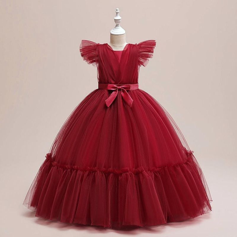 children's dress princess dress small flying sleeves mesh puff dress host performance clothes in stock_voghion.com