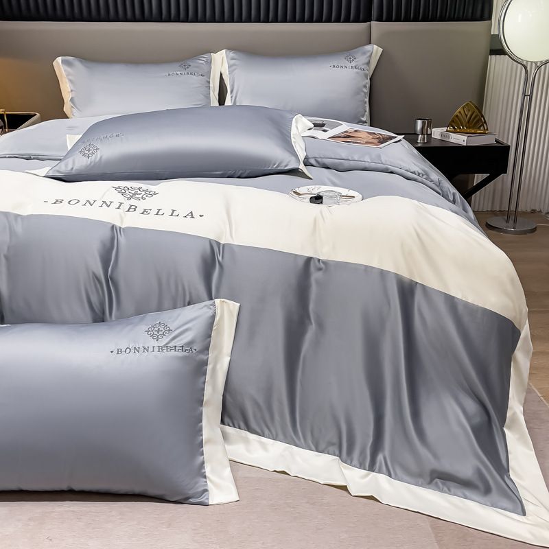 Bedding Light Luxury Simple Pure Color Washed Ice Silk Four Piece Set Summer Cool Naked Sleeping Bedding_voghion.com