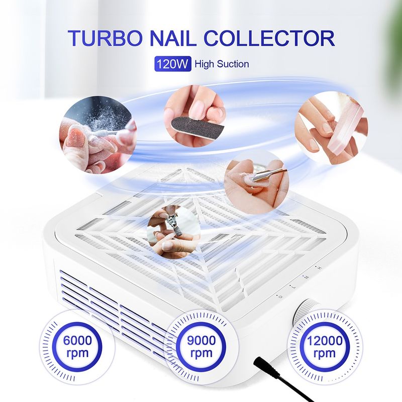 Super Suction 120W Nail Dust Collector Turbine Brushless Nail Dust Extractor Low-noise Manicure Fan Vacuum Cleaner With Filters_voghion.com
