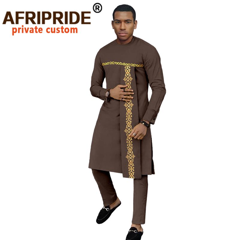 Men's clothing African ethnic solid color cotton men's casual jacket + pants_voghion.com
