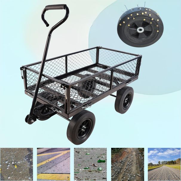 (Black Solid Wheels Wagon Cart) Solid Wheels Tools Cart Wagon Cart Garden Cart Trucks Make It Easier To Transport Firewood_voghion.com