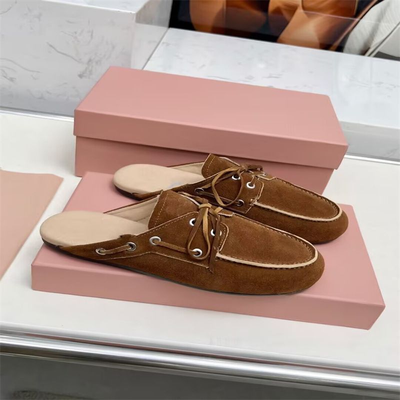 2025 Echt leren strik teenslippers voor dames, zomer, buiten, platte muiltjes, casual, halve slippers, trendy_voghion.com