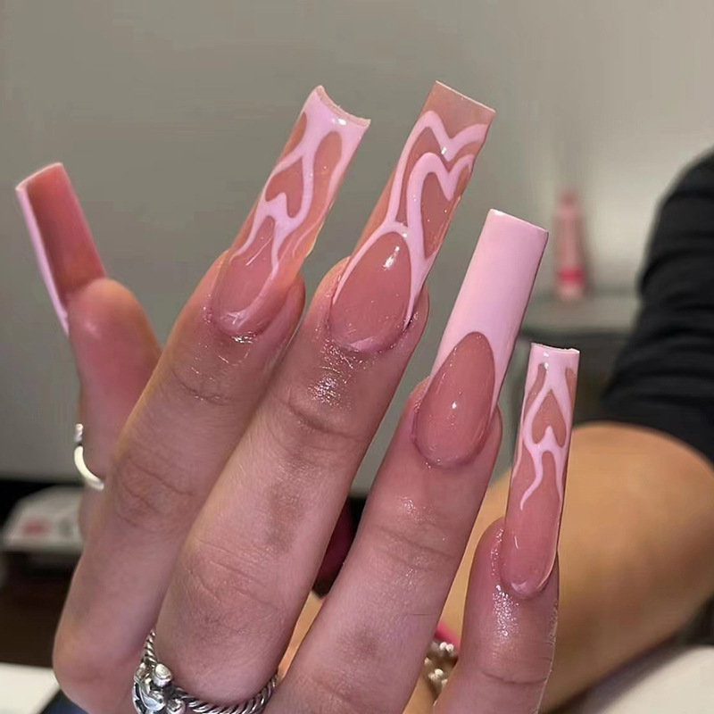 24 pezzi di unghie lunghe per balletto francese stampate su unghie finte lunghe con strass rosa indossabili bara unghie finte F Rhineste_voghion.com