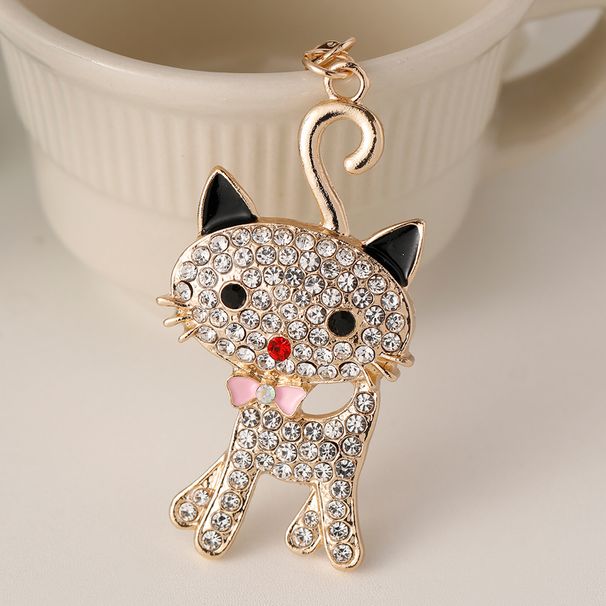 Portachiavi per auto a forma di gattino carino in metallo tempestato di diamanti, creativo, piccolo regalo._voghion.com