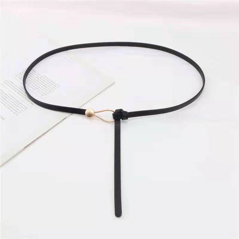 【Brand New】Suit Slim Leather Versatile Knotted Fashionable Black Dress Belt For Women_voghion.com