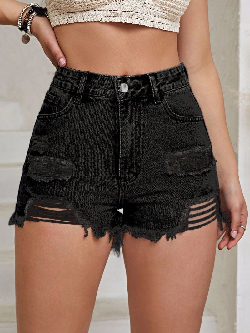 Women's Clothing Fashion Ripped Short Raw Edge Denim Shorts_voghion.com