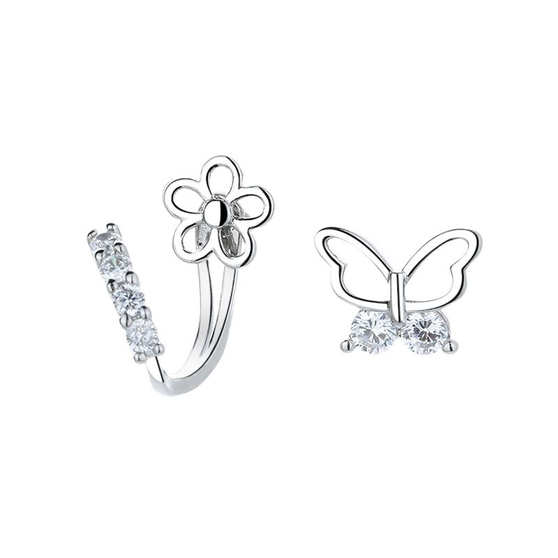 Sterling Sie VENUS Moda Geri Askılı Zirkonyum İşlemeli Kelebek Çiçek Asimetrik Küpe Kadın Mücevher_voghion.com