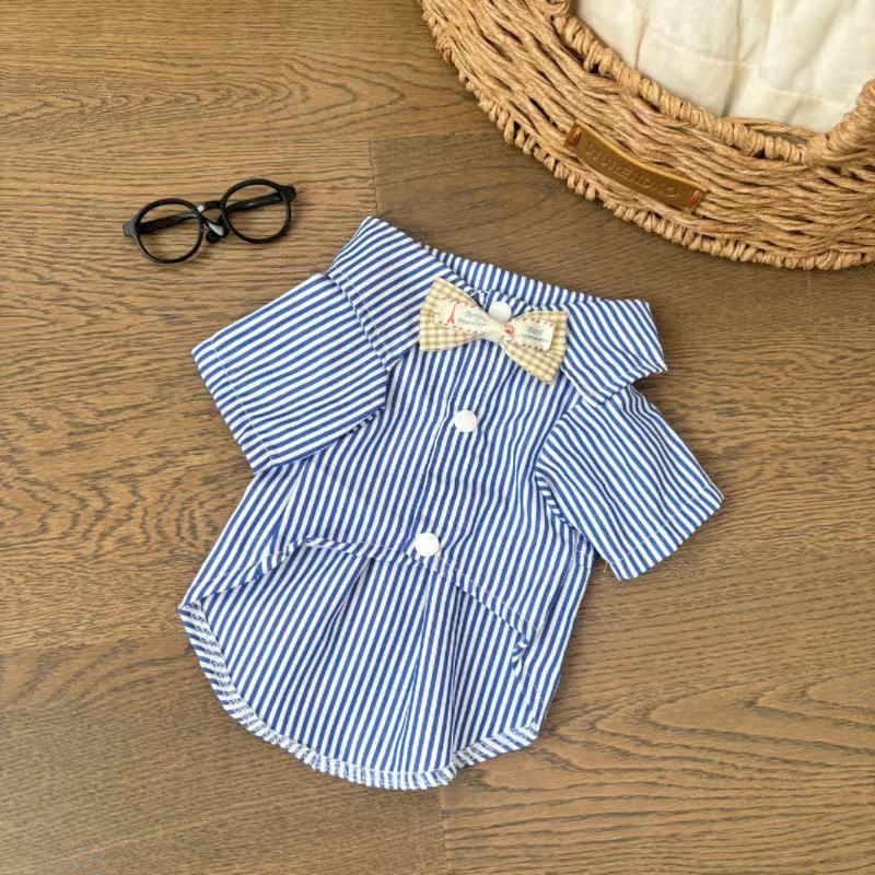 New Pet Striped Shirt Versatile Classic Turn-down Collar Summer Thin Breathable Dog Cat Clothing_voghion.com