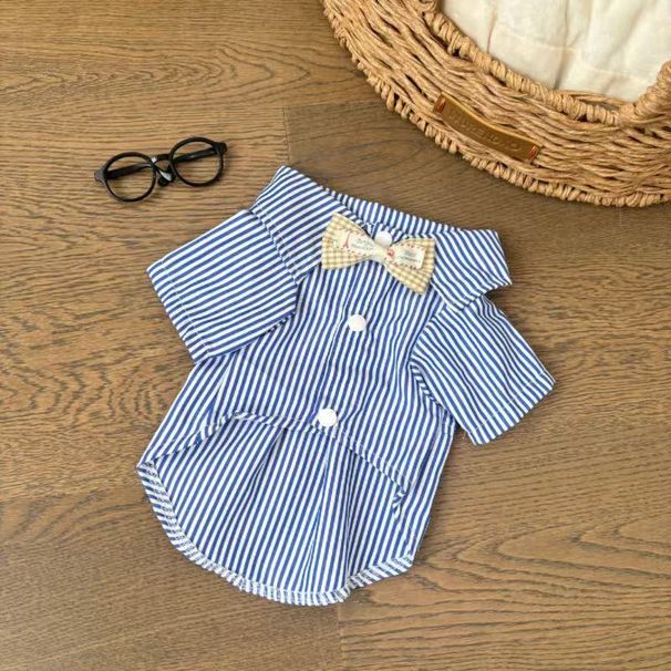 New Pet Striped Shirt Versatile Classic Turn-down Collar Summer Thin Breathable Dog Cat Clothing_voghion.com