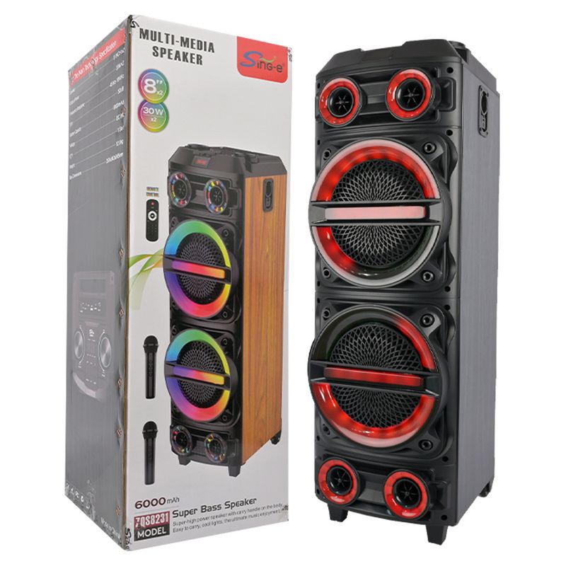 ZQS8231 Stereo Suur stereo Bluetooth Puidust kõlar Välispeol Kahe juhtmevaba mikrofoniga K Song_voghion.com