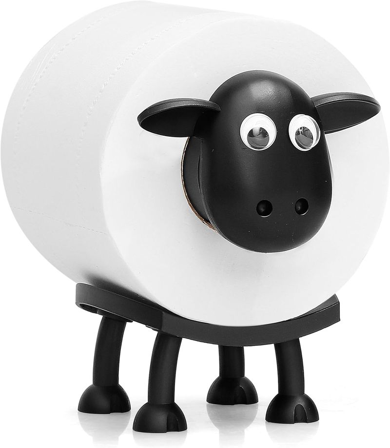 Sheep Toilet Roll Holder - Funny Toilet Paper Holder Free Standing Bathroom Set - 3D Printed Black Sheep Loo Roll Holder - Cute Bathroom Decor_voghion.com
