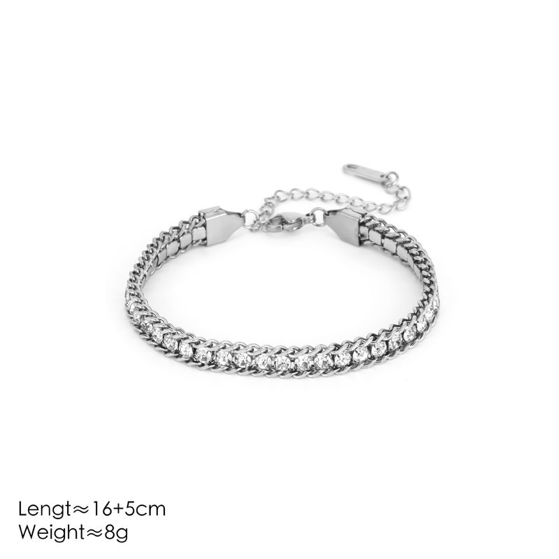 Edelstahl Bunte Tennis Kette Armband Zirkon Frauen Gold Nische Licht Luxus Temperament Layered Stil_voghion.com