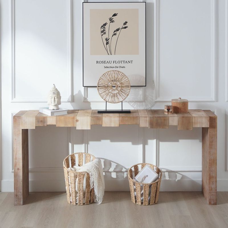 Rustic Modern Manufactured Wood Console Table With Step-Block Design_voghion.com